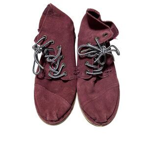 Toms 6.5 Womens Burgundy Maroon High Top Lace Up Suede Boots (slight wear)